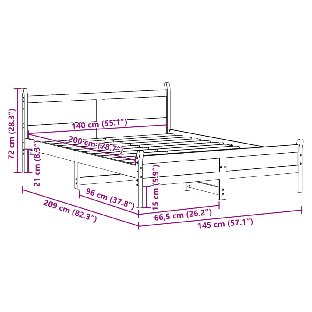 Massivholzbett ohne Matratze 140x200 cm Kiefernholz