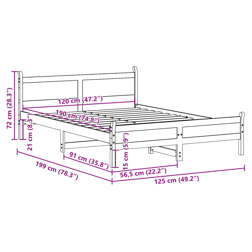 Massivholzbett ohne Matratze 120x190 cm Kiefernholz