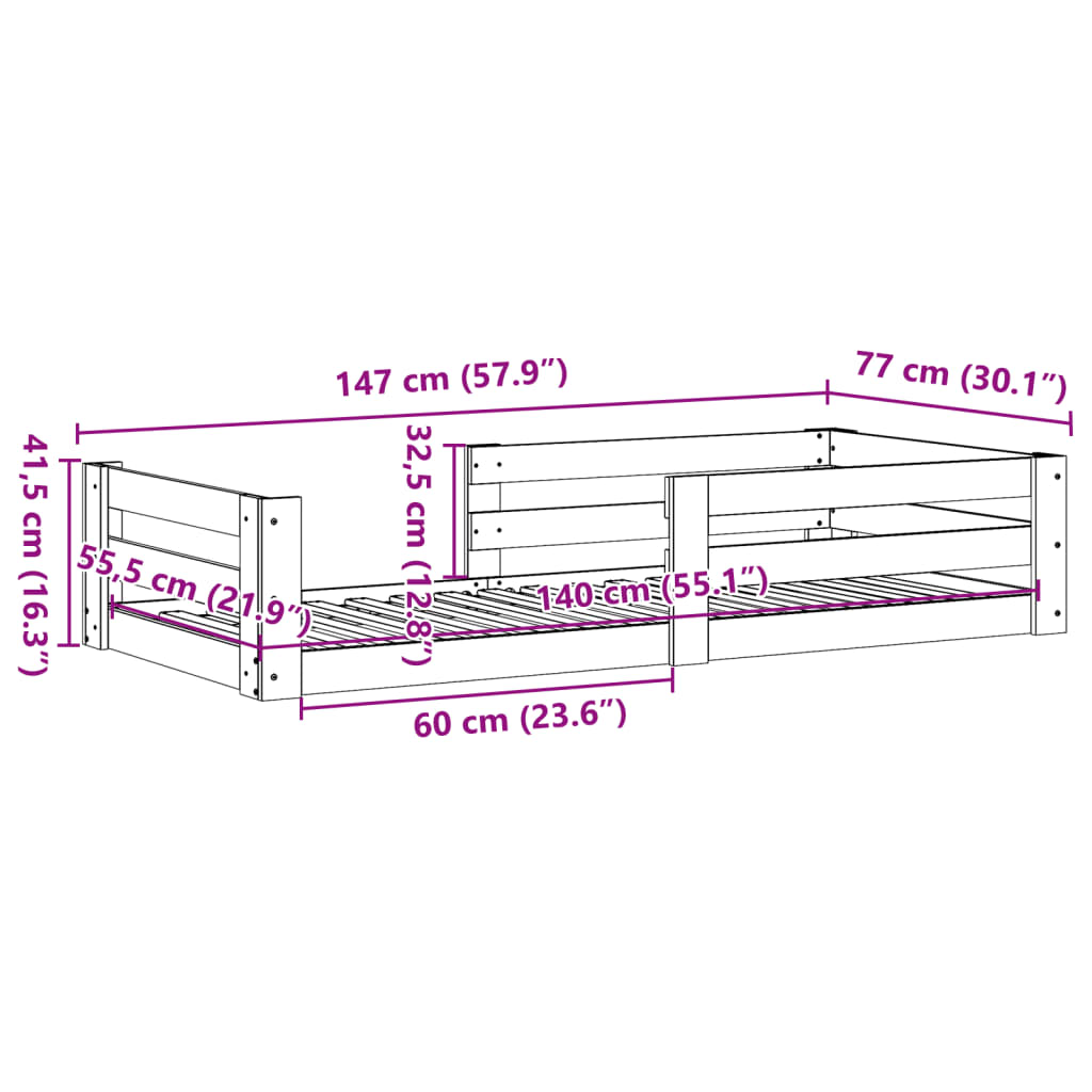 Massivholzbett ohne Matratze 70x140 cm Kiefernholz