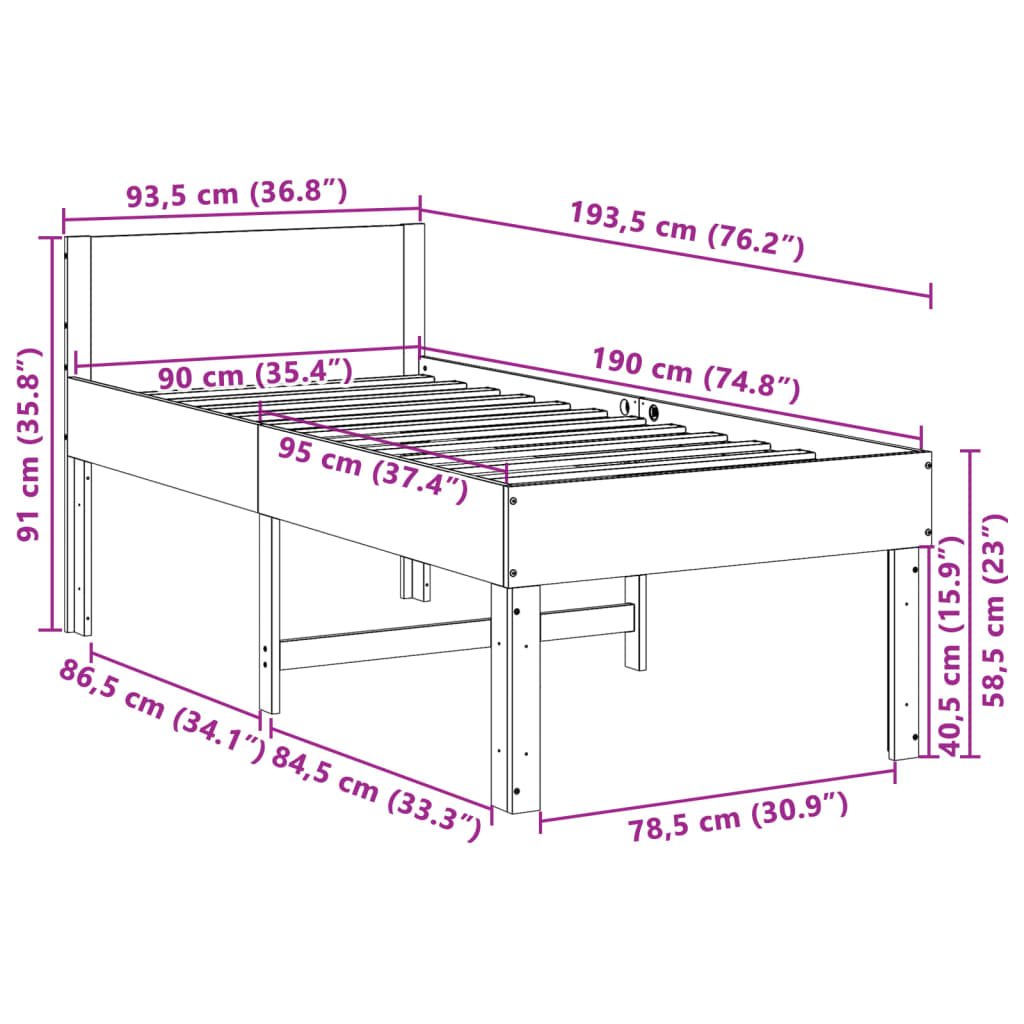 Massivholzbett ohne Matratze Wachsbraun 90x190 cm Kiefernholz