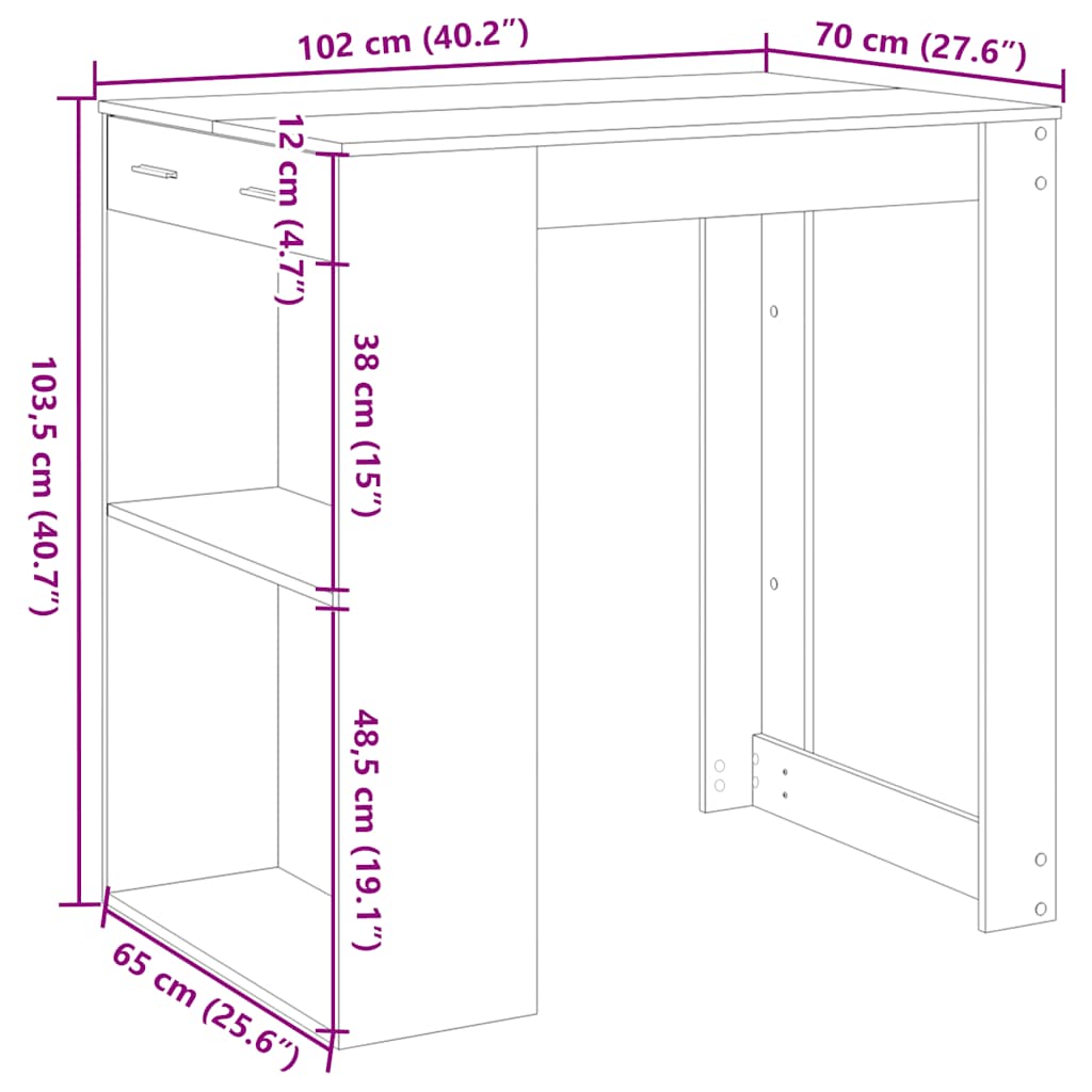 Bartisch Schwarz 102x70x103,5 cm Holzwerkstoff