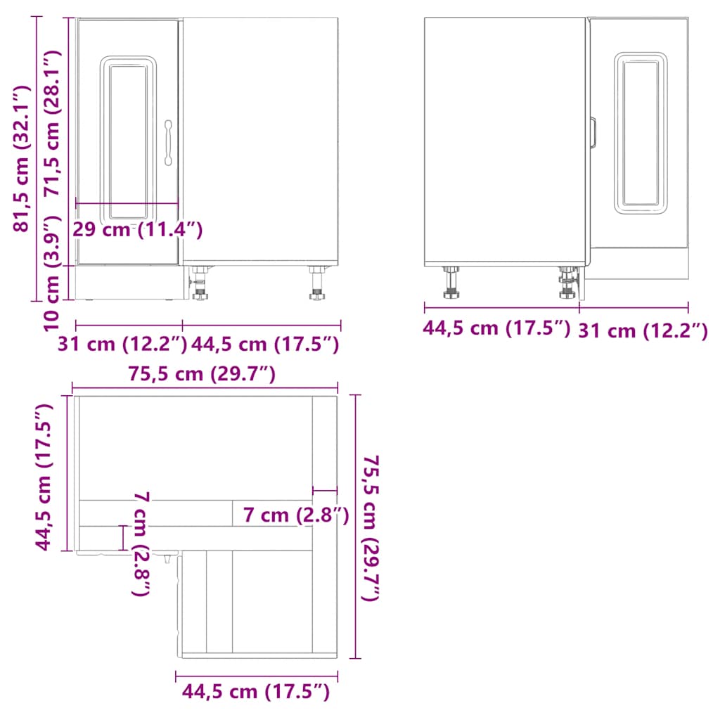 Küchen-Eckunterschrank Kalmar Hochglanz-Weiß Holzwerkstoff