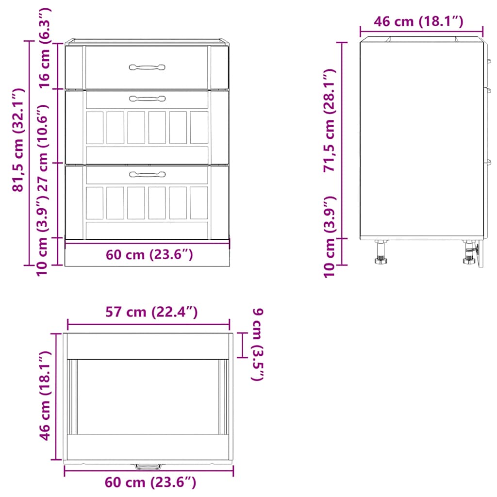 Küchen-Unterschrank Lucca Braun Eichen-Optik Holzwerkstoff