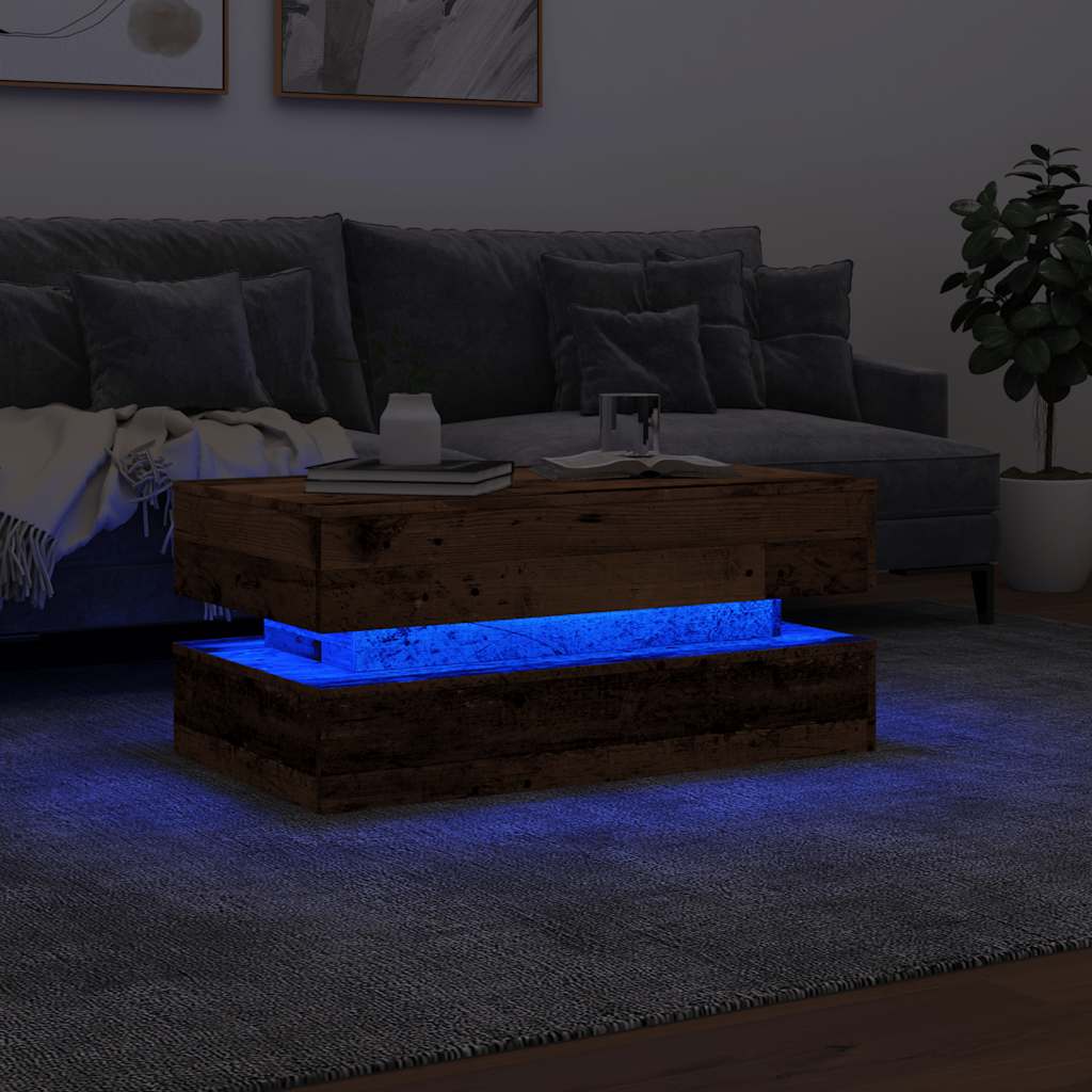 Couchtisch mit LED-Leuchten Altholz-Optik 90x50x40 cm