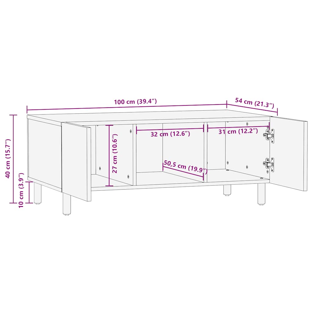 Couchtisch Braun 100x54x40 cm Massivholz Mango