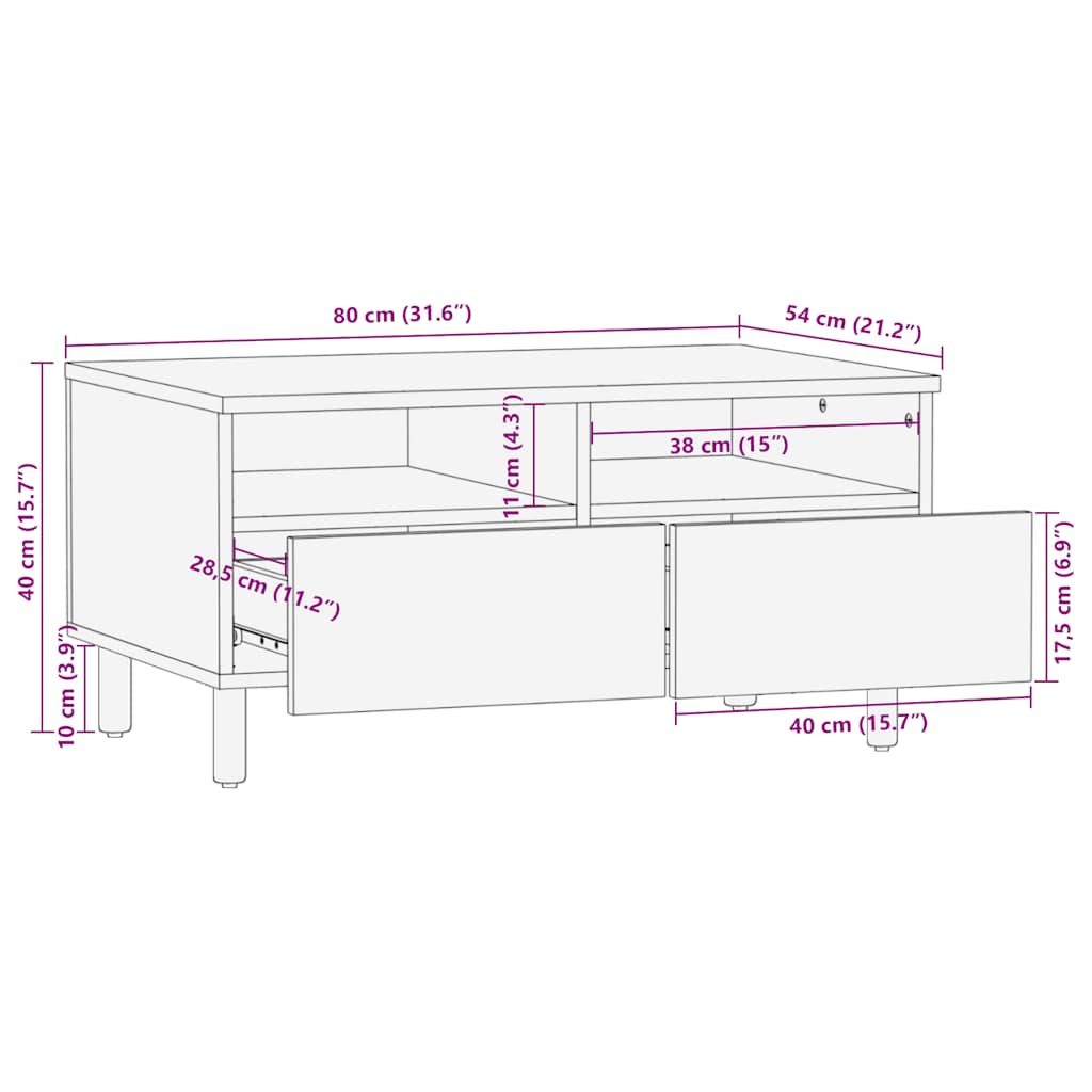 Couchtisch Braun 80x54x40 cm Massivholz Mango