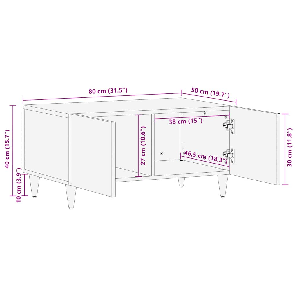 Couchtisch Hellgrau 80x50x40 cm Massivholz Mango