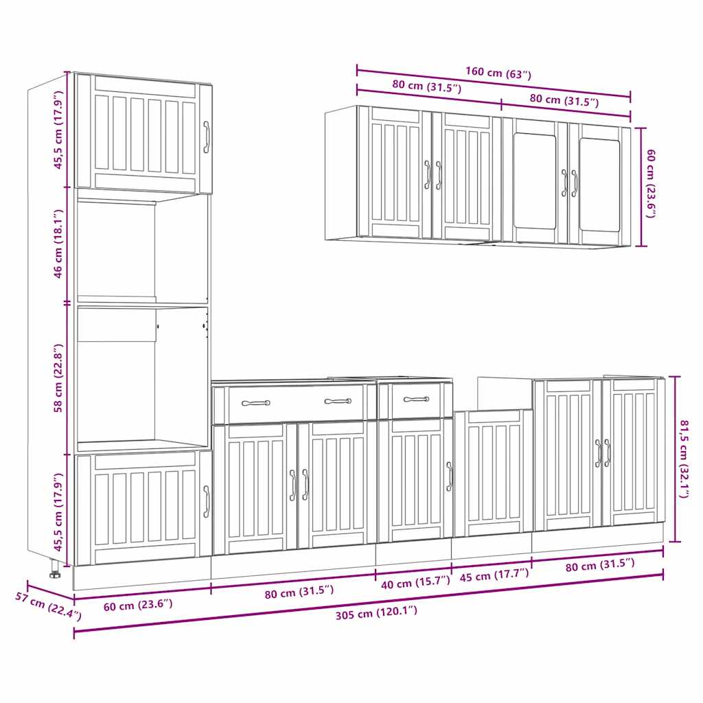 7-tlg. Küchenschrank-Set Kalmar Schwarz Holzwerkstoff