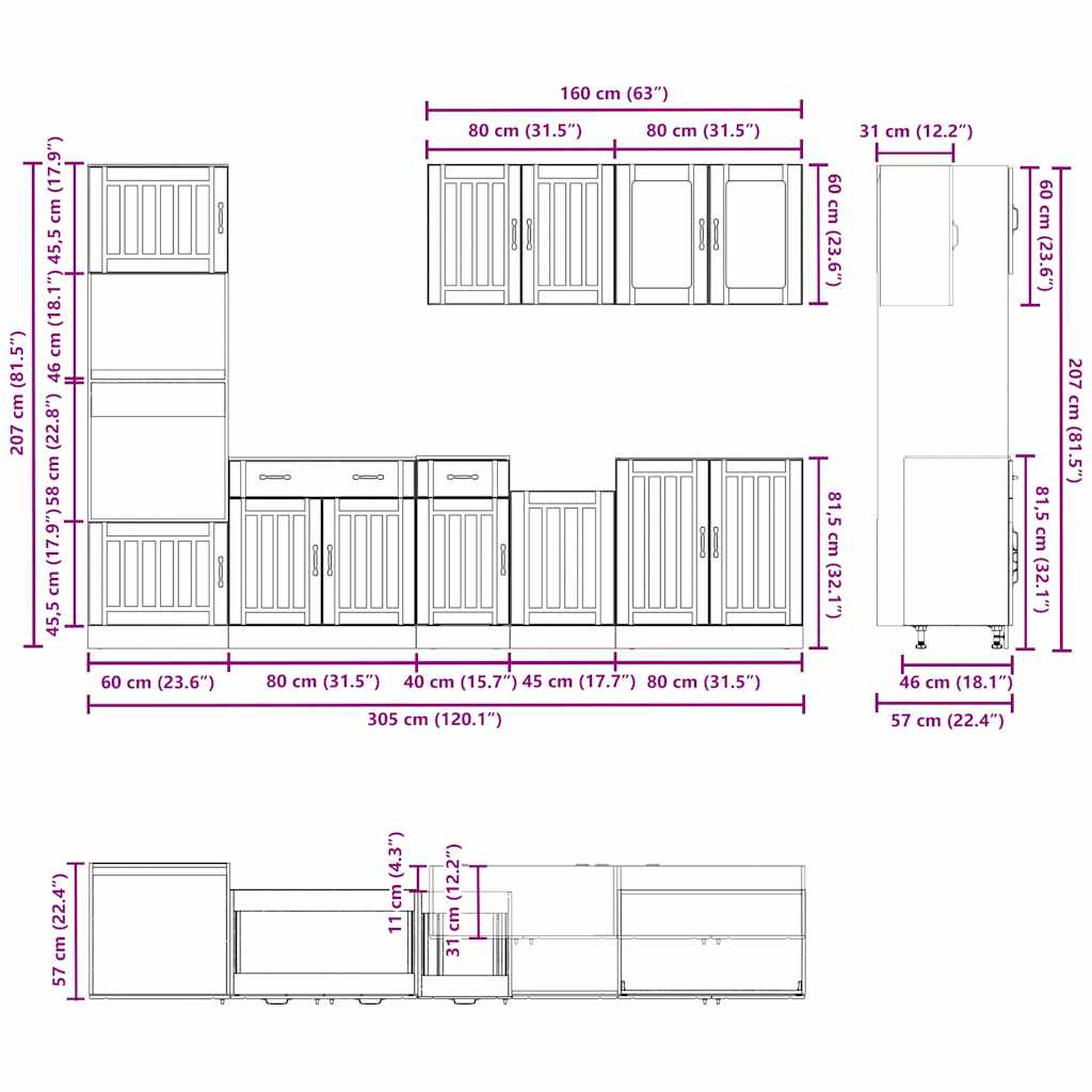 7-tlg. Küchenschrank-Set Kalmar Hochglanz-Weiß Holzwerkstoff