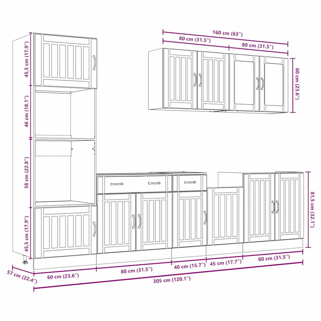 7-tlg. Küchenschrank-Set Kalmar Räuchereiche Holzwerkstoff