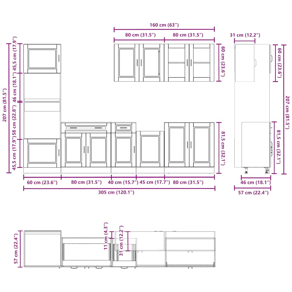 7-tlg. Küchenschrank-Set Kalmar Altholz-Optik Holzwerkstoff