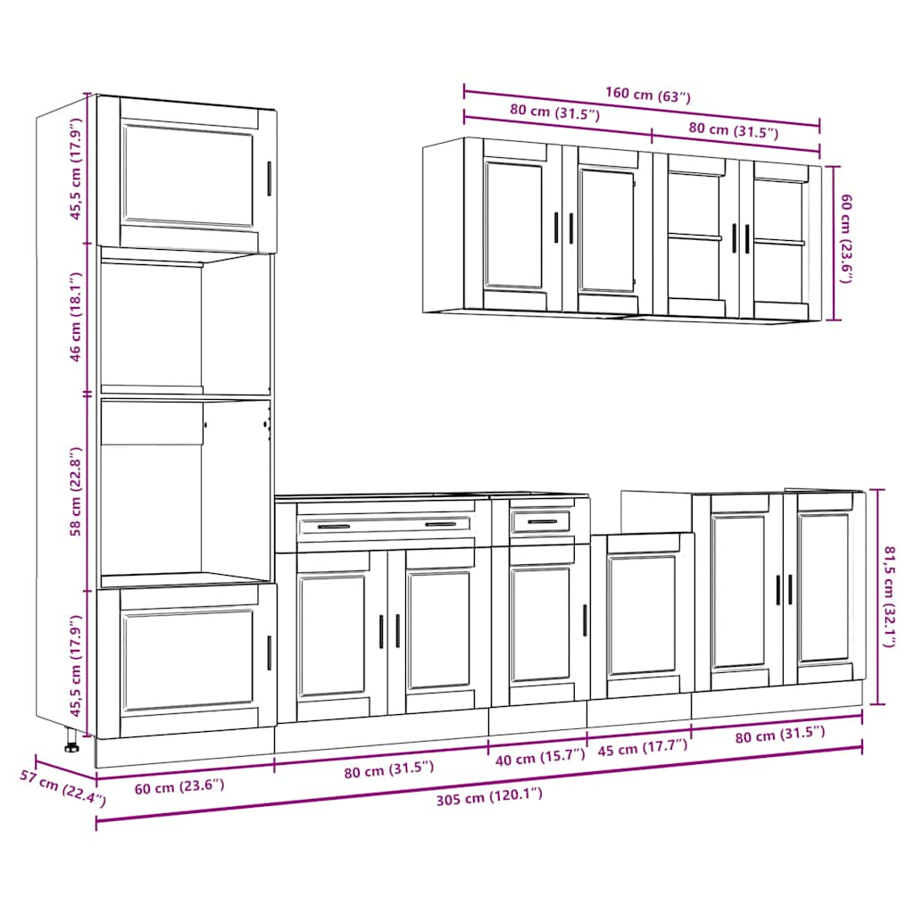 7-tlg. Küchenschrank-Set Kalmar Altholz-Optik Holzwerkstoff