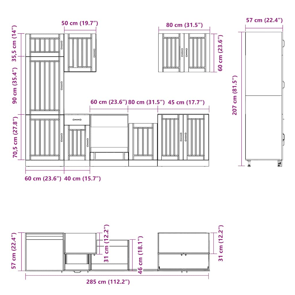 7-tlg. Küchenschrank-Set Kalmar Schwarz Holzwerkstoff