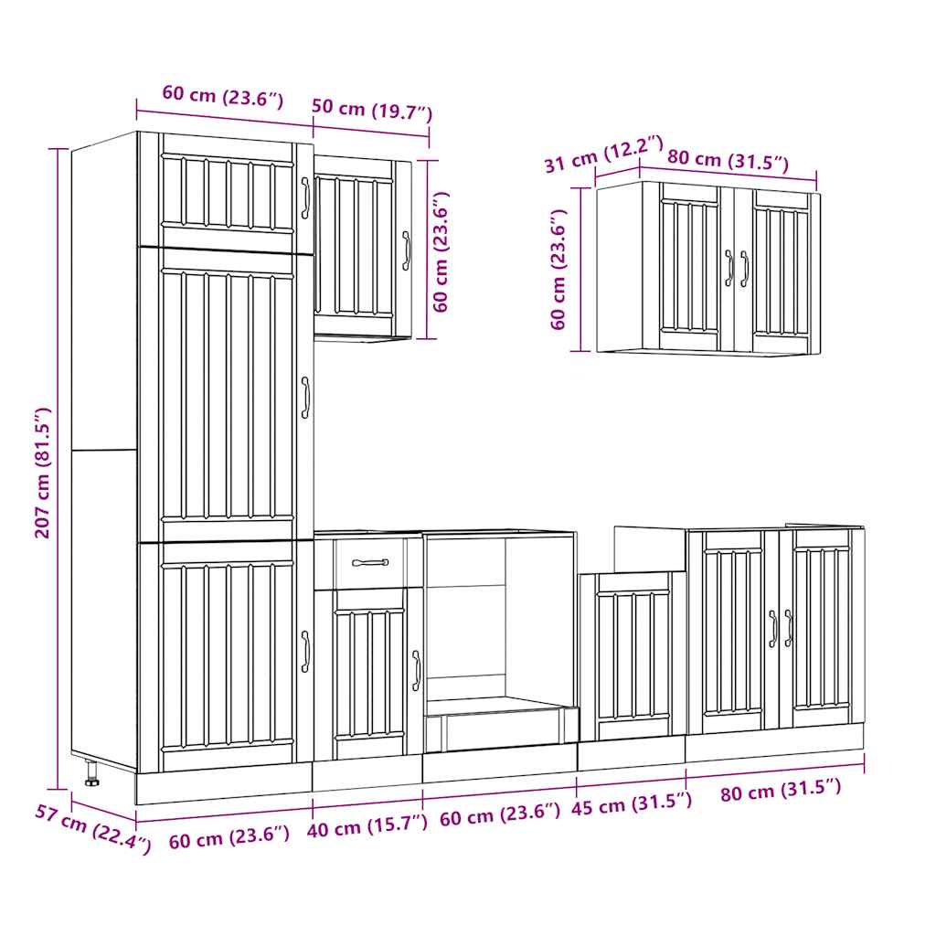 7-tlg. Küchenschrank-Set Kalmar Räuchereiche Holzwerkstoff