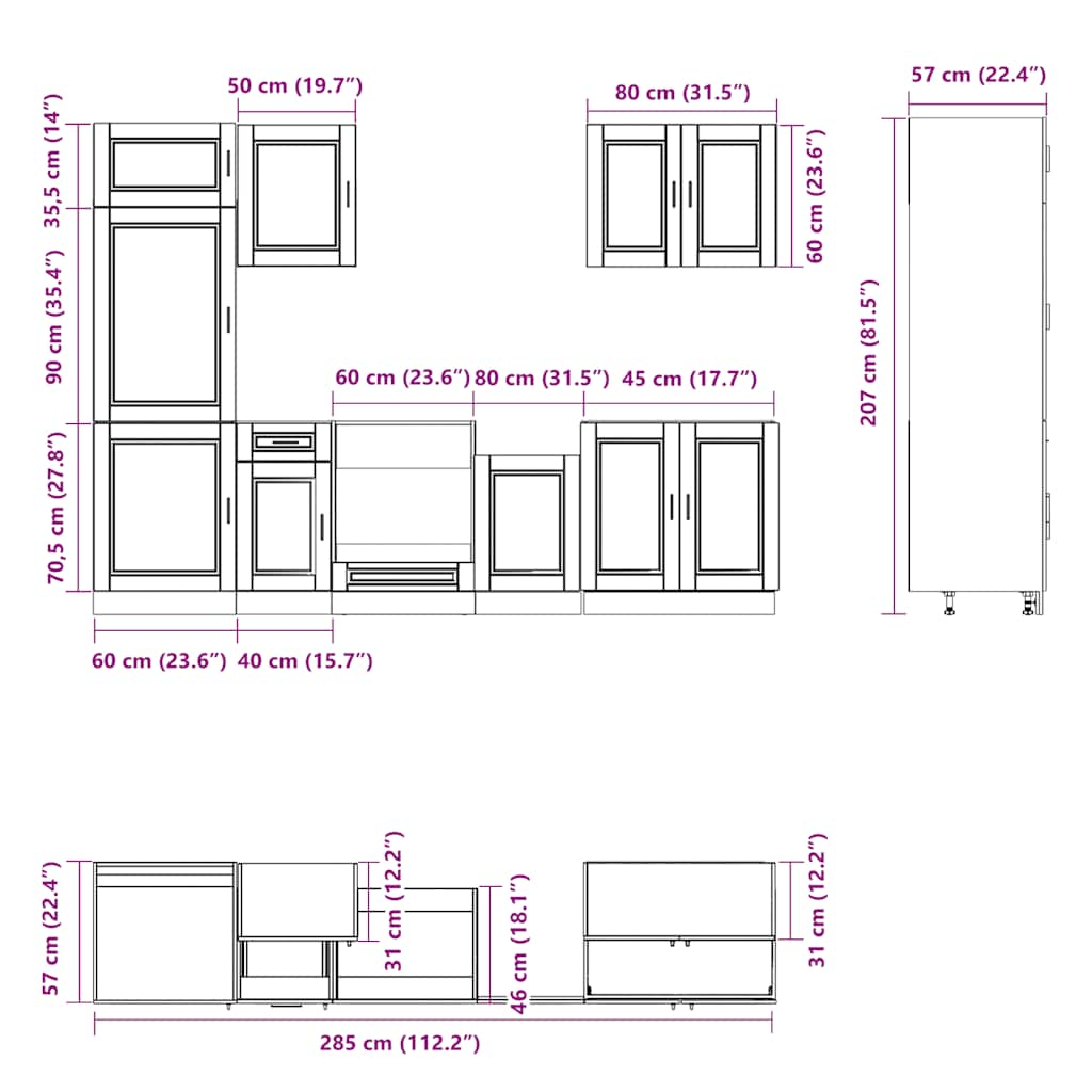 7-tlg. Küchenschrank-Set Kalmar Schwarz Holzwerkstoff