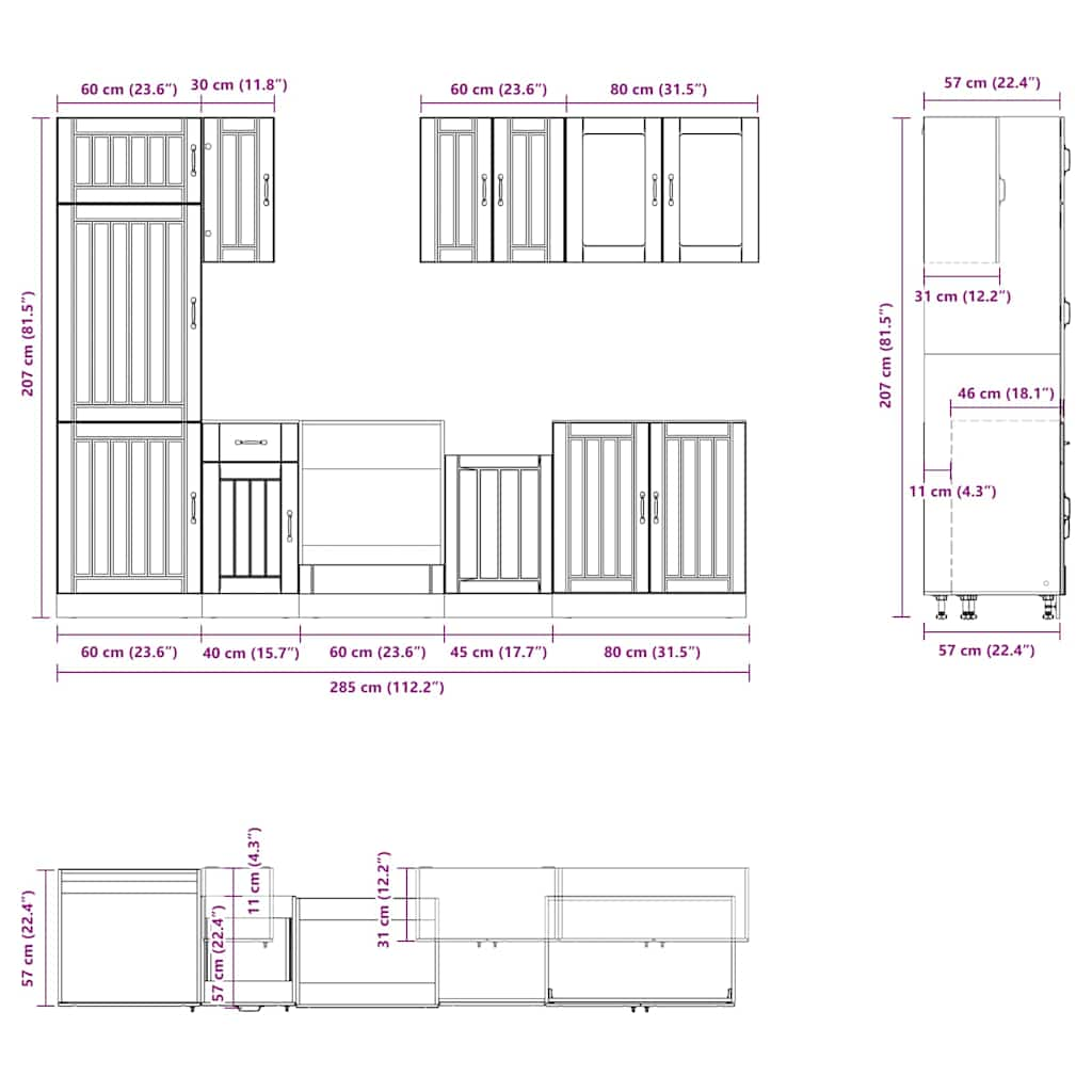 8-tlg. Küchenschrank-Set Kalmar Räuchereiche Holzwerkstoff