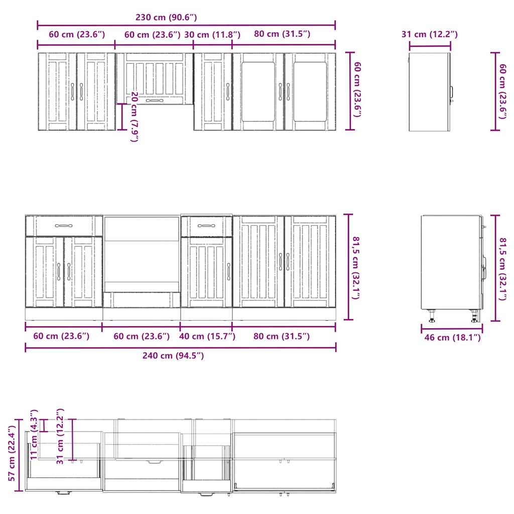 8-tlg. Küchenschrank-Set Kalmar Räuchereiche Holzwerkstoff