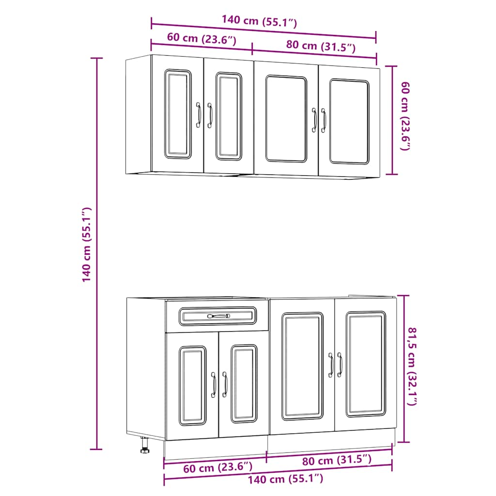 4-tlg. Küchenschrank-Set Braun Eichen-Optik Holzwerkstoff