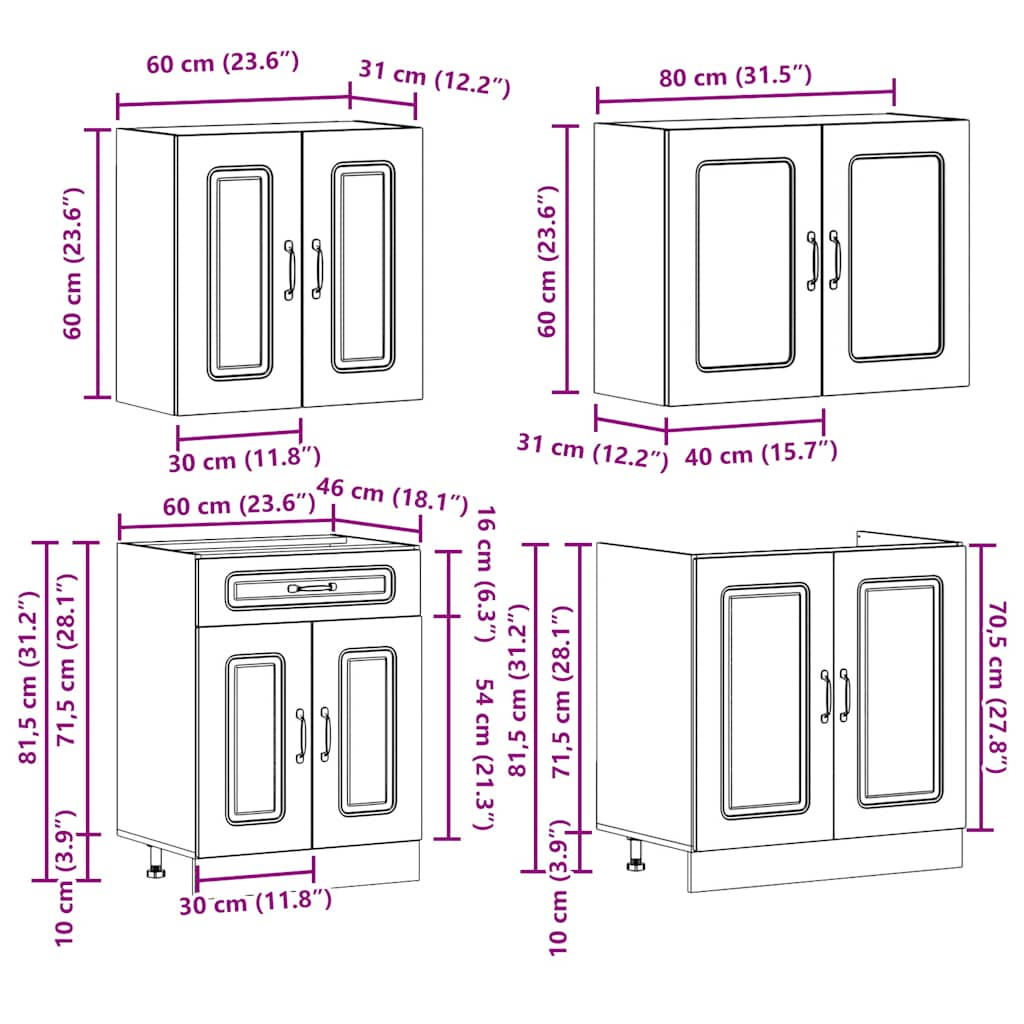 4-tlg. Küchenschrank-Set Kalmar Altholz-Optik Holzwerkstoff