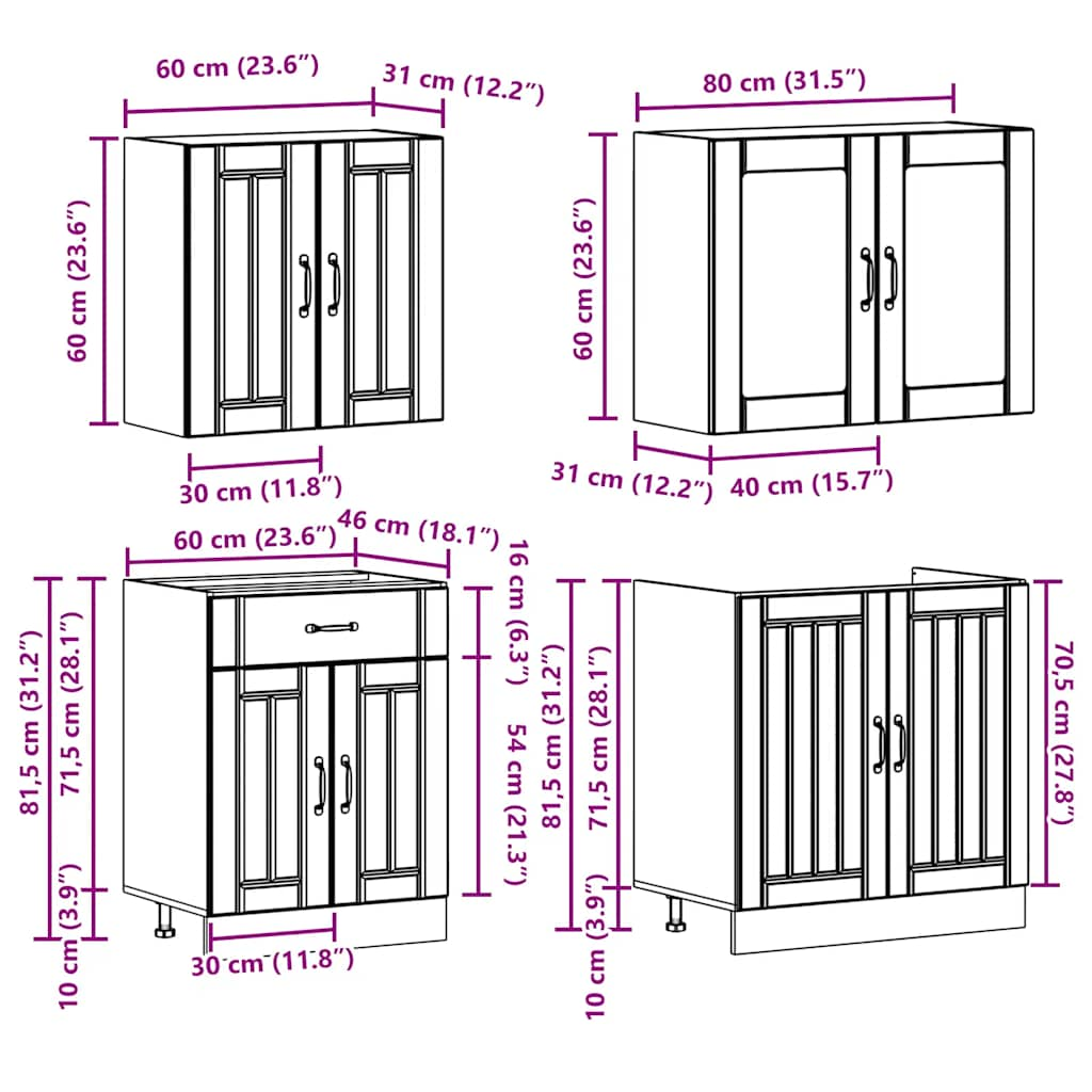 4-tlg. Küchenschrank-Set Kalmar Räuchereiche Holzwerkstoff