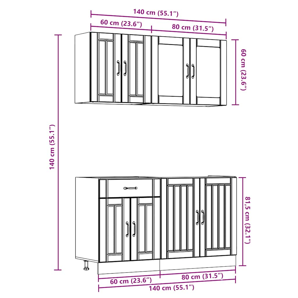 4-tlg. Küchenschrank-Set Kalmar Altholz-Optik Holzwerkstoff