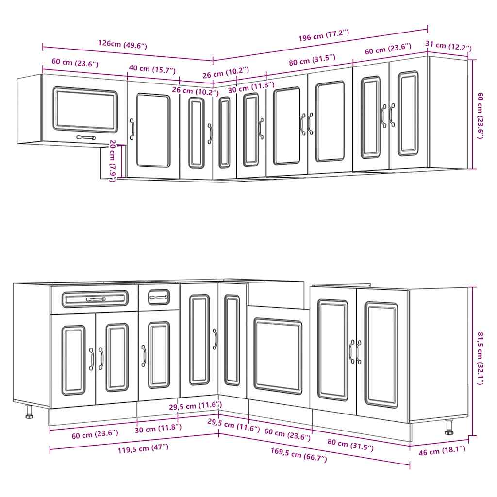 11-tlg. Küchenschrank-Set Kalmar Altholz-Optik Holzwerkstoff