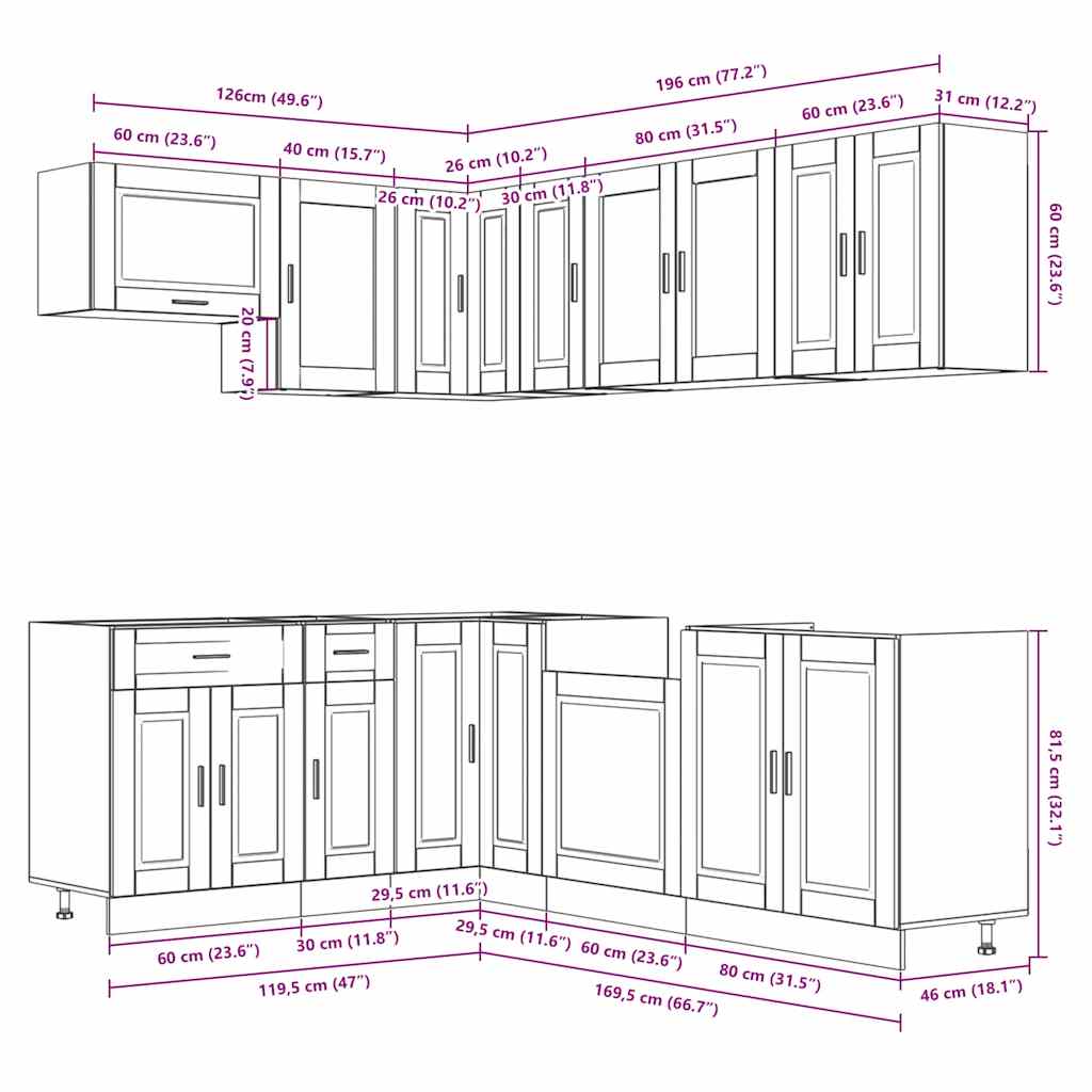 11-tlg. Küchenschrank-Set Porto Sonoma-Eiche Holzwerkstoff