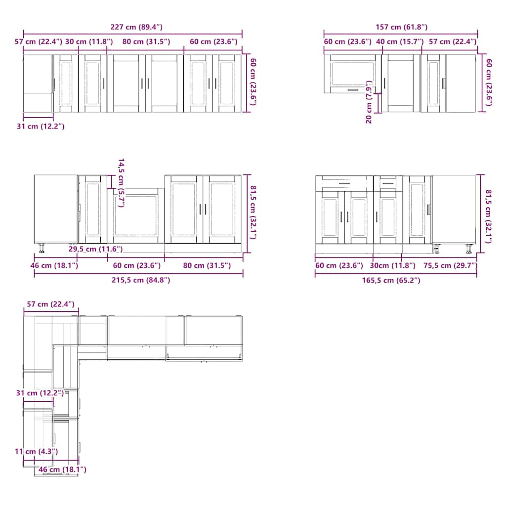 11-tlg. Küchenschrank-Set Porto Räuchereiche Holzwerkstoff