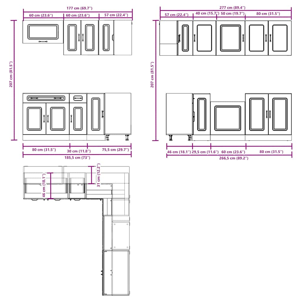 11-tlg. Küchenschrank-Set Kalmar Altholz-Optik Holzwerkstoff