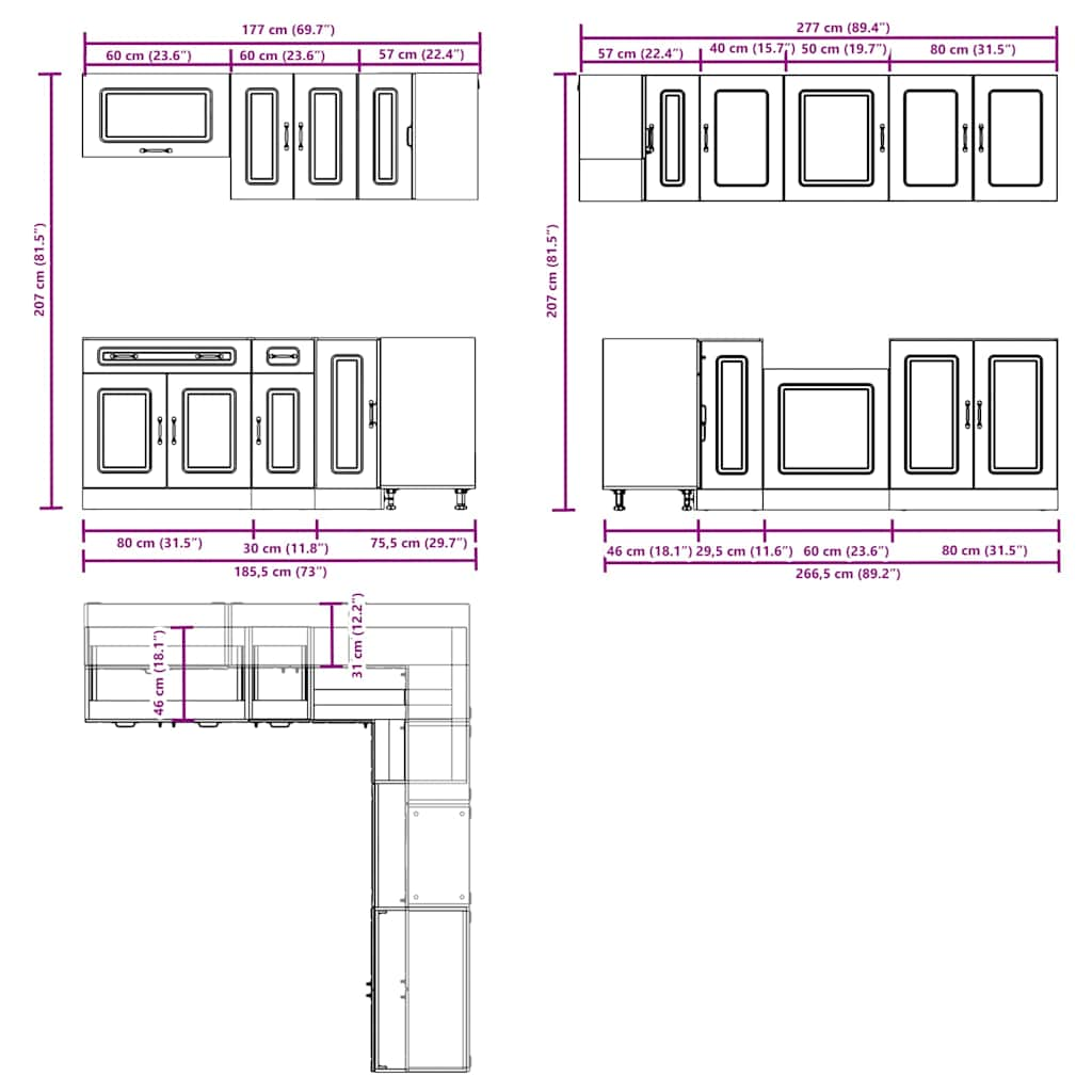 11-tlg. Küchenschrank-Set Kalmar Artisan-Eiche Holzwerkstoff