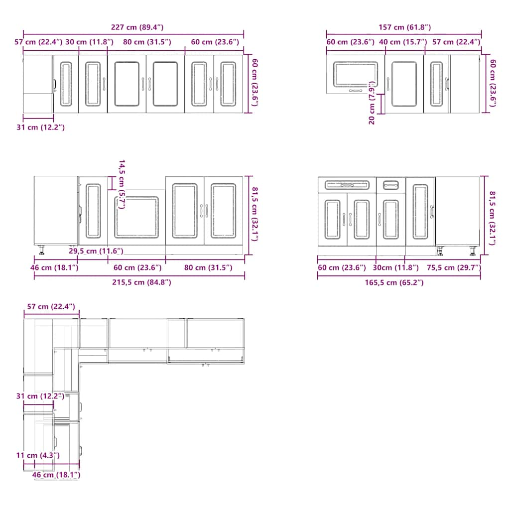 11tlg. Küchenschrank-Set Lucca Braun Eichen-Optik Holzwerkstoff