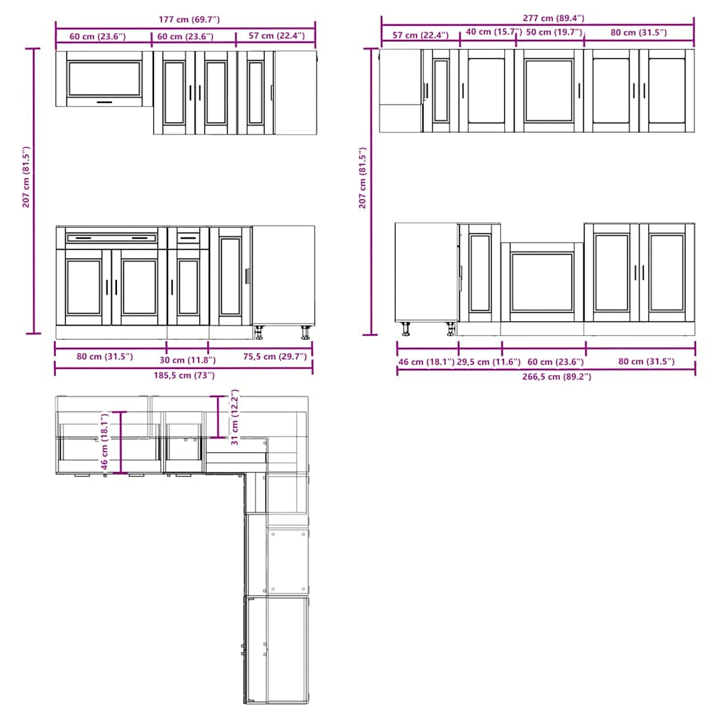 11-tlg. Küchenschrank-Set Porto Räuchereiche Holzwerkstoff