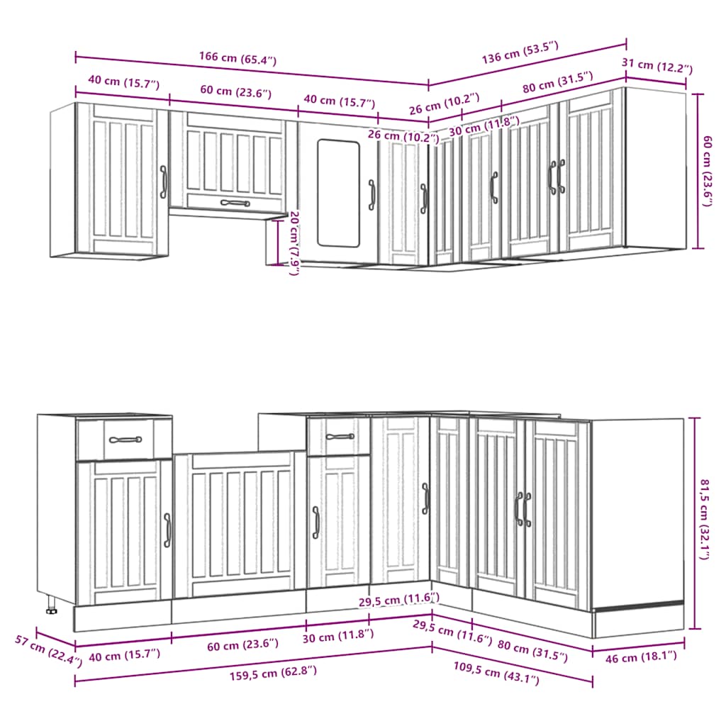 11-tlg. Küchenschrank-Set Kalmar Hochglanz-Weiß Holzwerkstoff