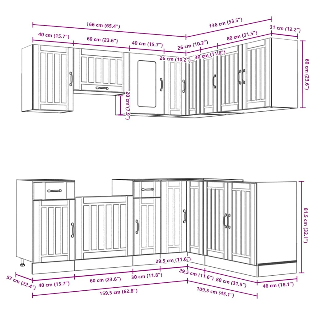 11tlg. Küchenschrank-Set Lucca Braun Eichen-Optik Holzwerkstoff