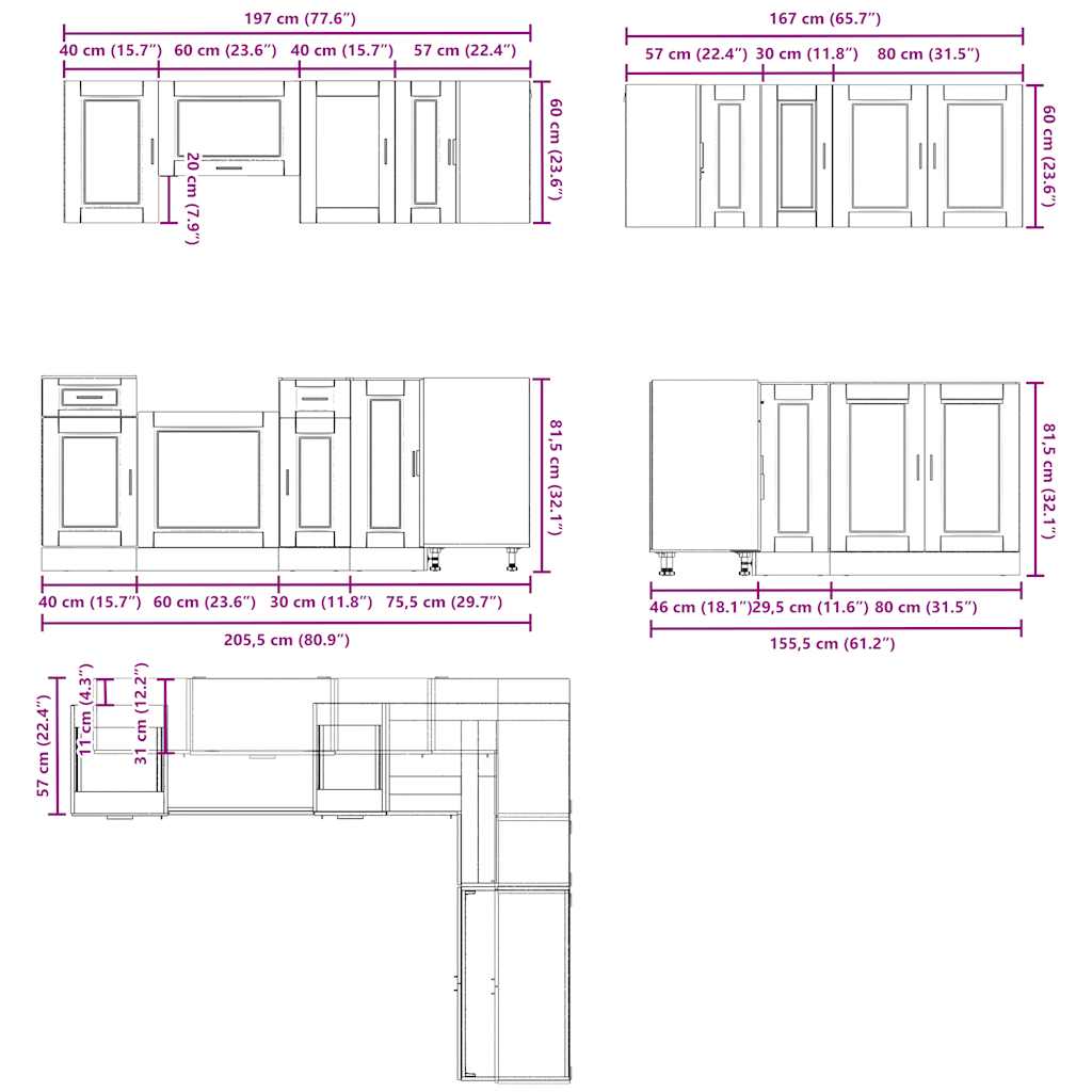 11-tlg. Küchenschrank-Set Porto Sonoma-Eiche Holzwerkstoff