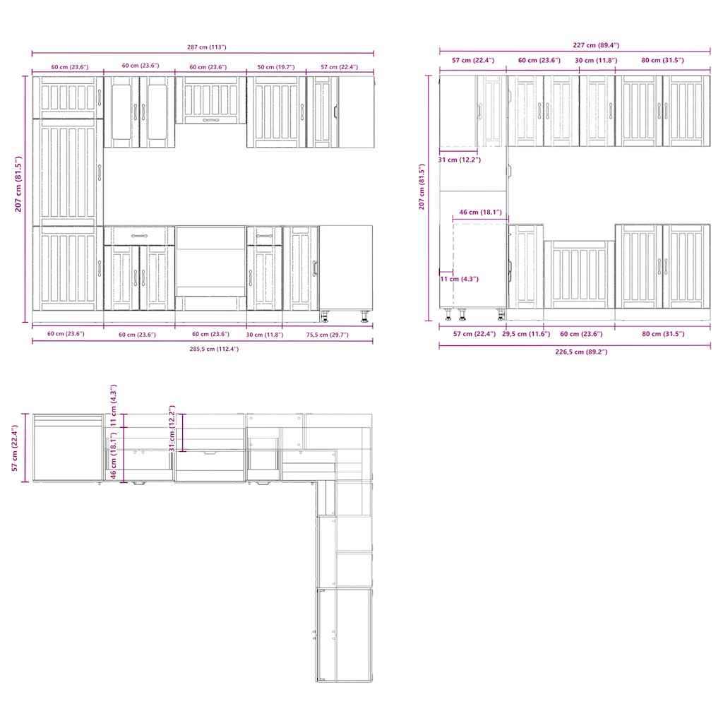 14-tlg. Küchenschrank-Set Lucca Schwarz Holzwerkstoff