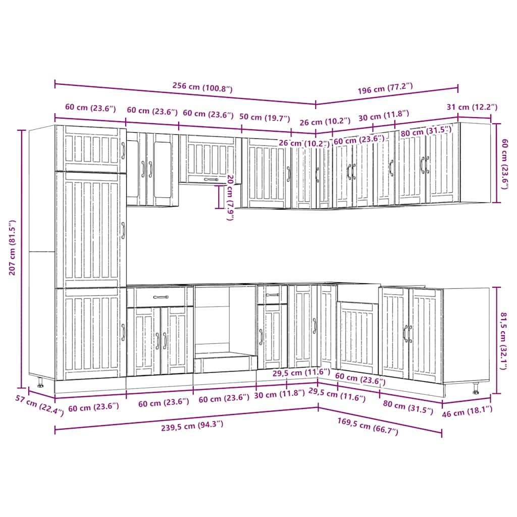 14-tlg. Küchenschrank-Set Lucca Räuchereiche Holzwerkstoff