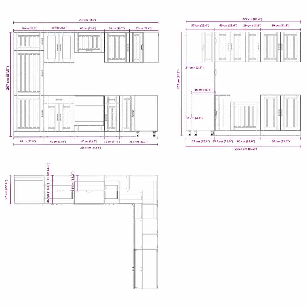 14-tlg. Küchenschrank-Set Lucca Räuchereiche Holzwerkstoff