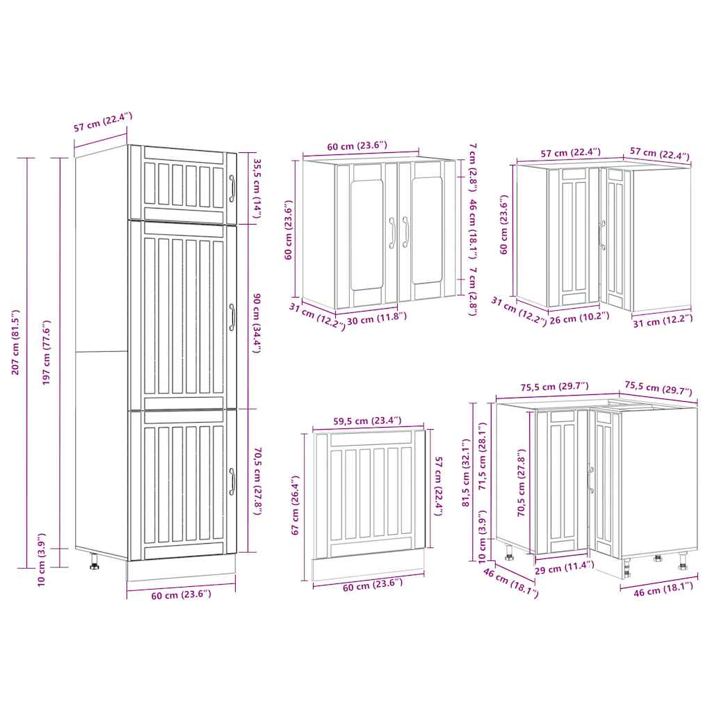 14-tlg. Küchenschrank-Set Lucca Räuchereiche Holzwerkstoff