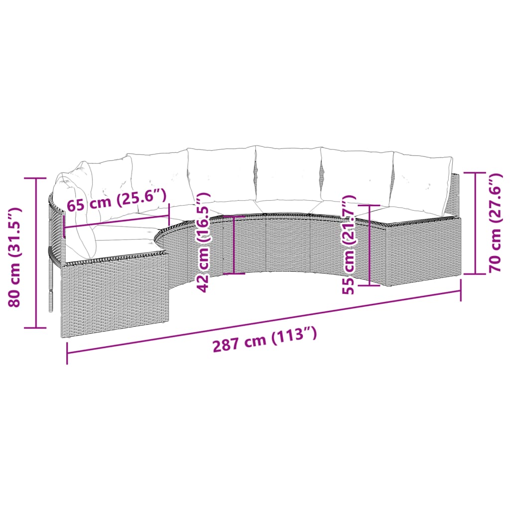 Gartensofa mit Kissen Halbrund Beige Poly-Rattan