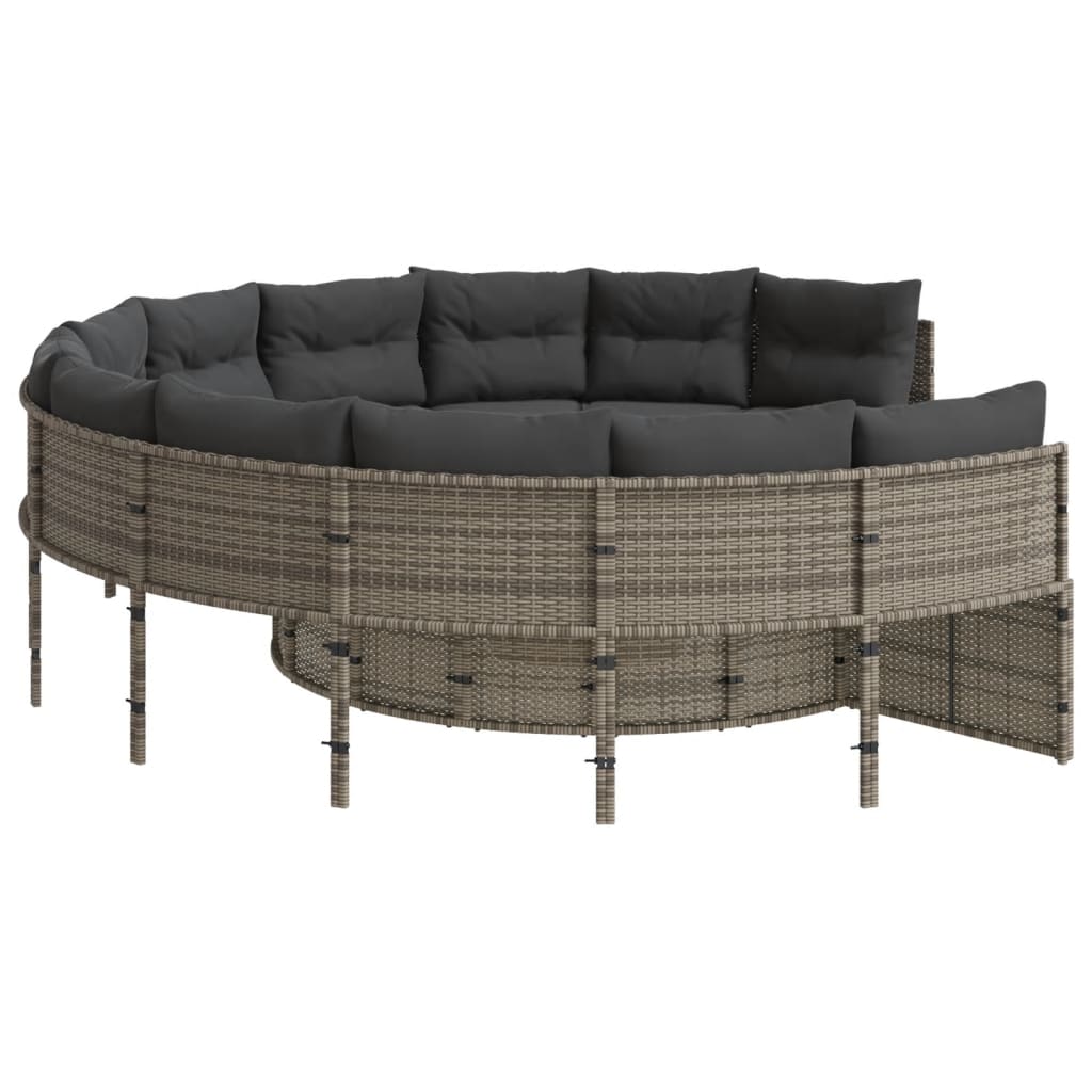 Gartensofa mit Kissen Rund Grau Poly Rattan