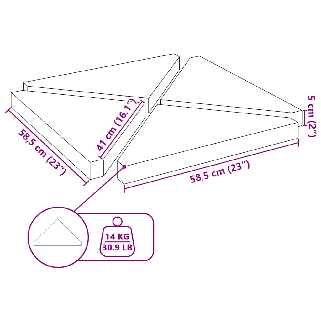 Sonnenschirm-Gewichtsplatten 4 Stk. Grau Granit Dreieckig 14 kg