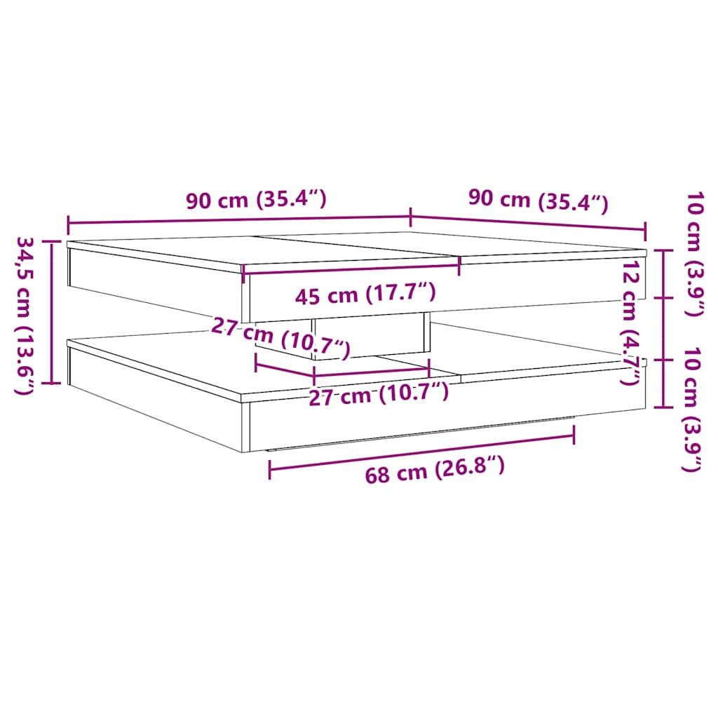 Couchtisch 360-Grad Drehbar Sonoma-Eiche 90x90x34,5 cm