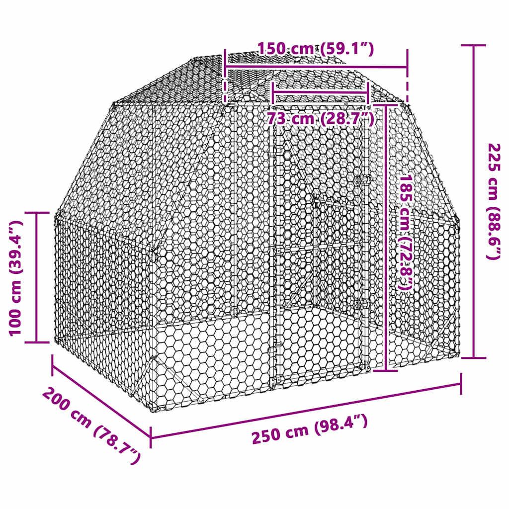 Hühnerstall 2,5x2x2,25 m Verzinkter Stahl