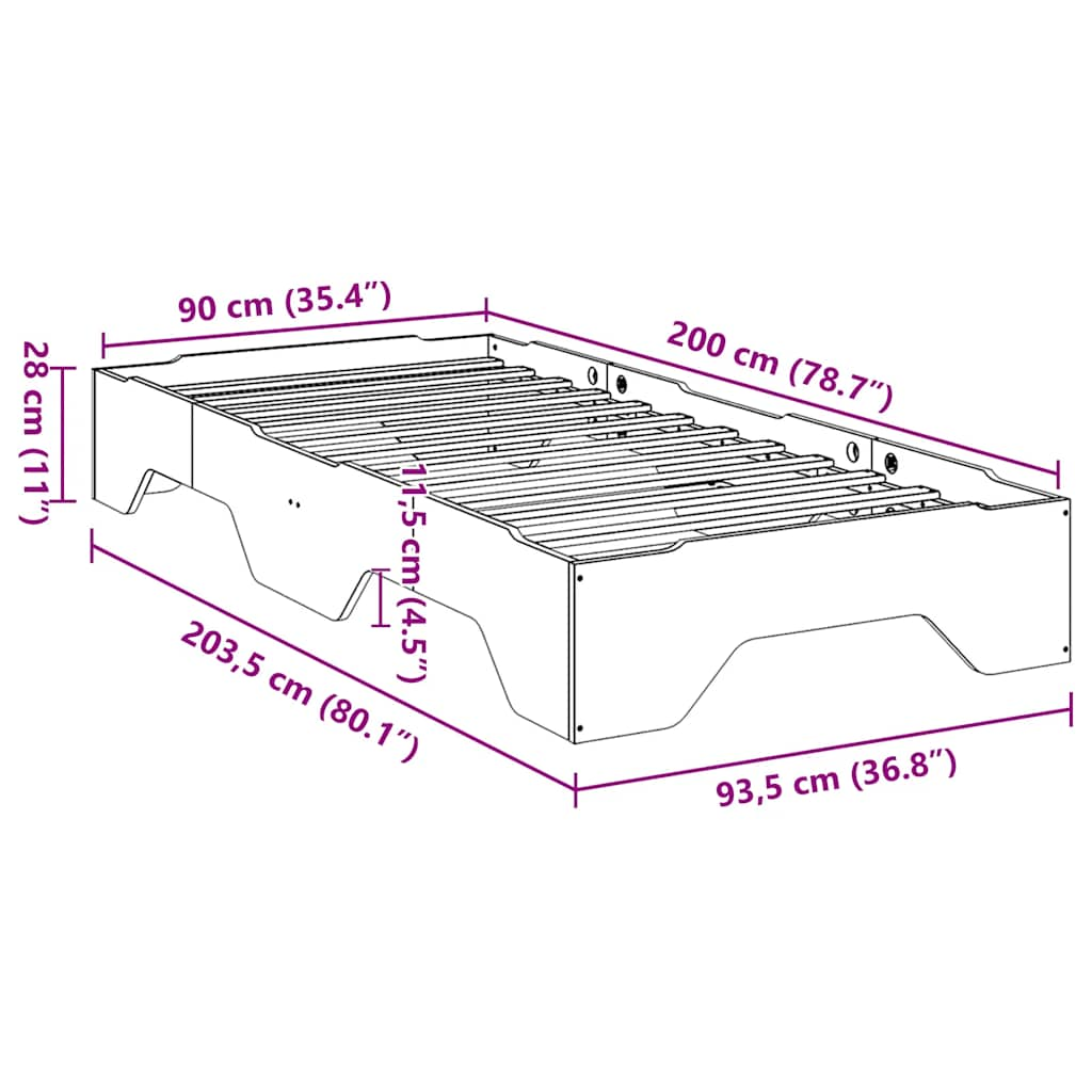 Massivholzbett ohne Matratze Stapelbar Weiß 90x200 cm