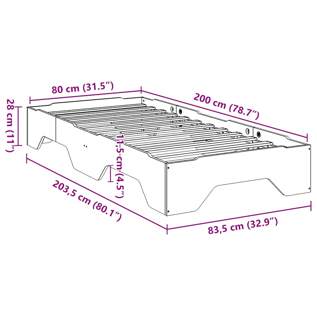 Massivholzbett ohne Matratze Stapelbar Weiß 80x200 cm