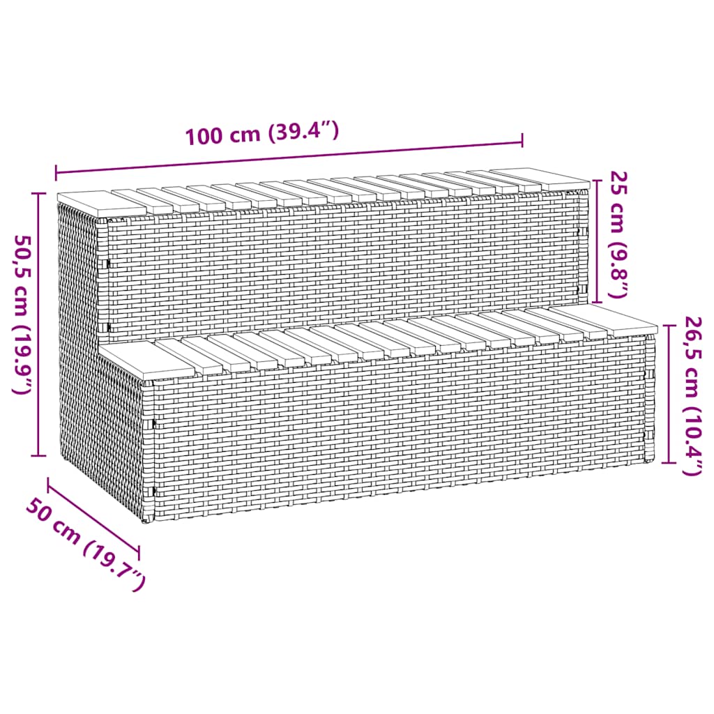 Whirlpooltreppe Schwarz 100x50x50,5cm Poly Rattan Akazie Massiv