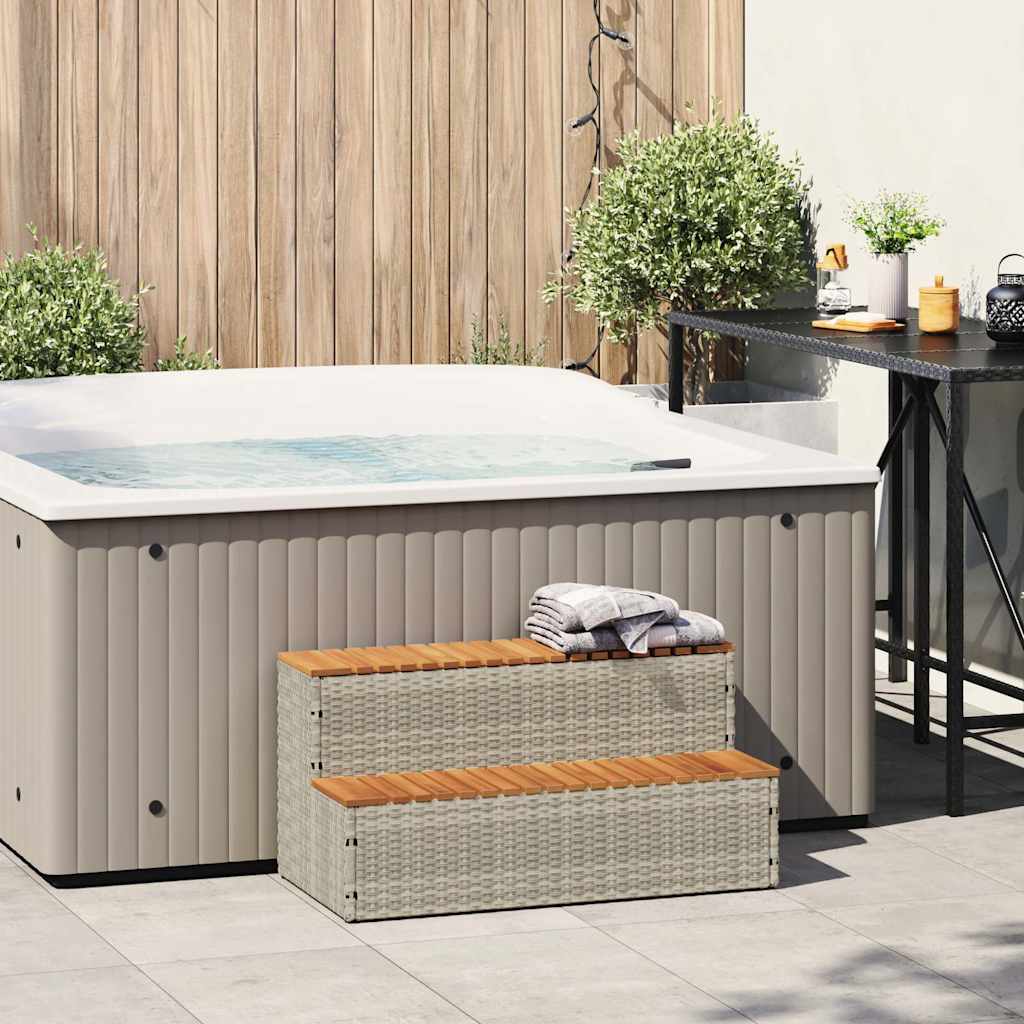 Whirlpool-Stufen Hellgrau 100x50x50,5 cm Poly-Rattan und Akazie