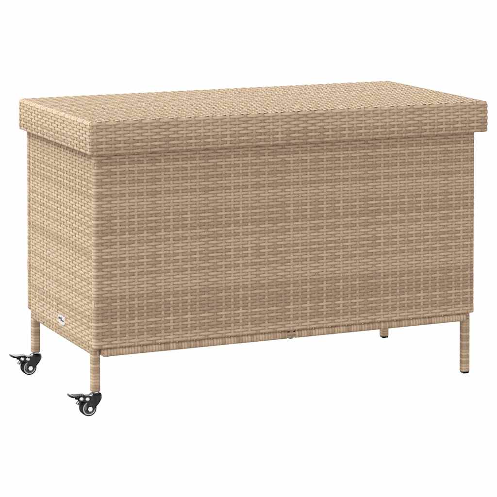 Gartentruhe mit Rollen Beige 110x55x73 cm Poly Rattan