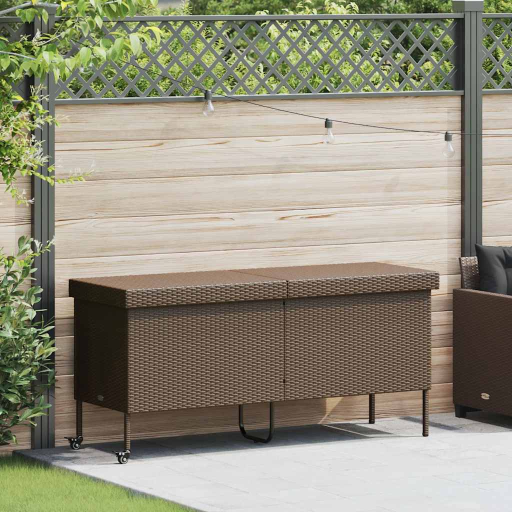 Gartentruhe mit Rollen Braun 160x55x75 cm Poly Rattan